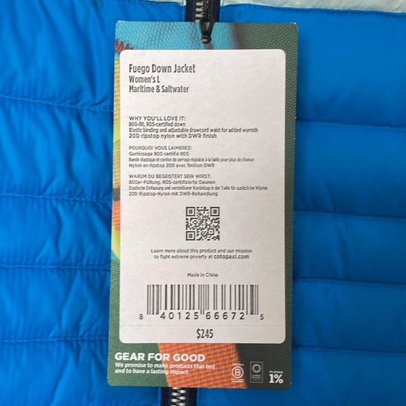 NWT Cotopaxi jacket - Fuego Down - Woman’s Large Maritime & Saltwater navy - Picture 5 of 14